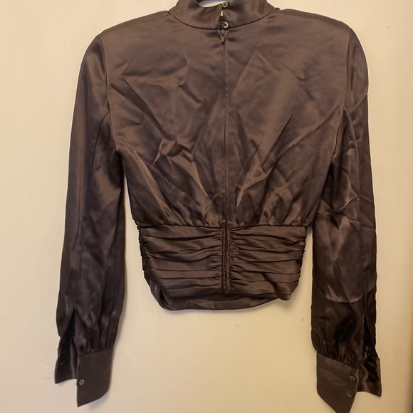 Babaton brown satin “Rosalia” longsleeve blouse ***in dark brown*** - Picture 4 of 4